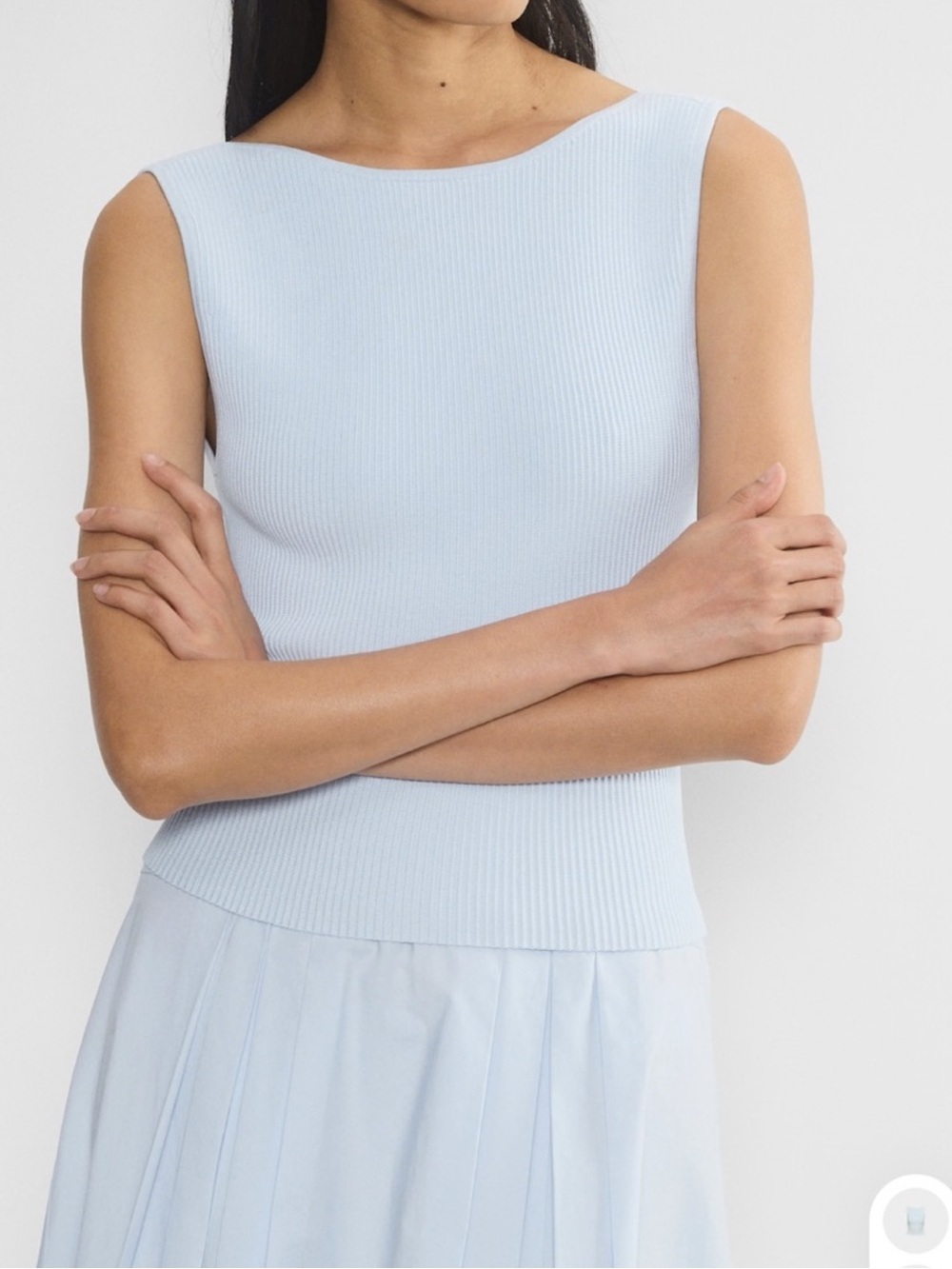Aritzia Babaton Sculpt Knit Leading Top in Glacier Ice Blue Medium Low Back Tank